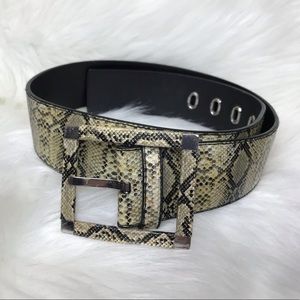 White House Black Market Wide Snake Print Belt WHBM Vegan Faux Leather Snakeskin